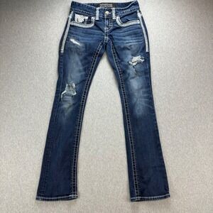 Maurices Jeans Womens‎ 2 Premium Stretch Dark Embellished Distressed Bootcut